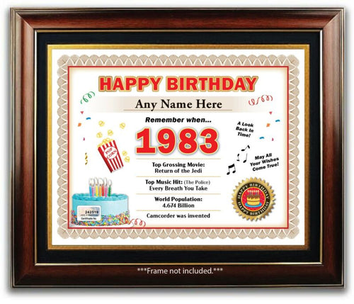 Year of Birth 1983 Personalized Happy Birthday Certificate - GIFT PRESENT DECOR