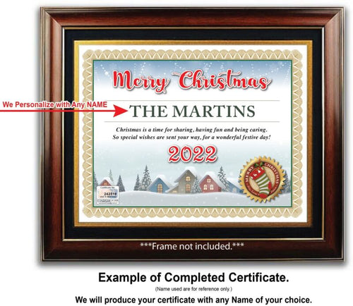 PERSONALIZED CHRISTMAS CERTIFICATE - Winter Village Houses Stocking - GREAT GIFT