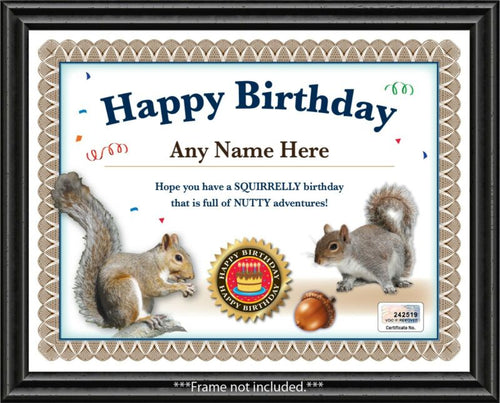 SQUIRREL WATCHER LOVER - PERSONALIZED HAPPY BIRTHDAY Certificate Funny - GIFT