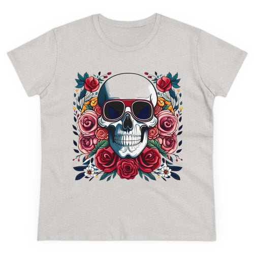 Skull Chic Rosebud Blossom Women's | Feminine Skull Graphic T-Shirt