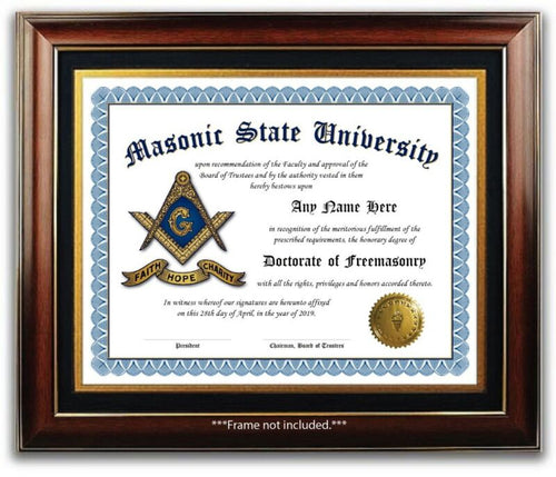 Masonic University Freemason Certificate Diploma w/Gold Seal Novelty Logo - Gift