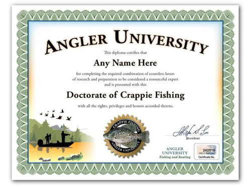 CRAPPIE Fishing PERSONALIZED CERTIFICATE Diploma - Tackle Fisherman Angler GIFT