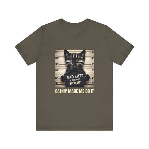 Criminal Cat Mugshot T-Shirt | Catnip Made Me Do it | Naughty Kitty Graphic Tee