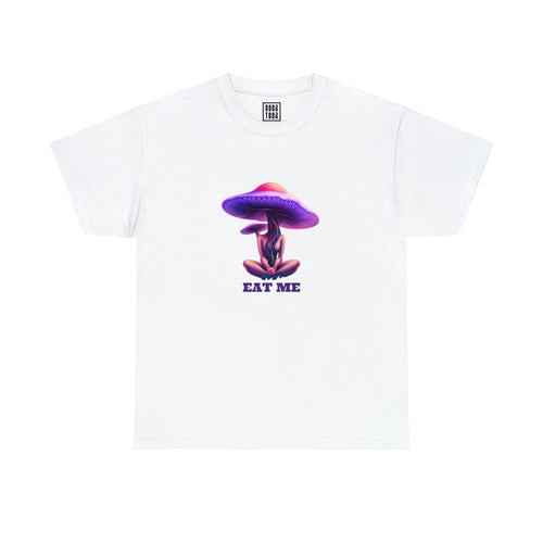 Psychedelic 'Eat Me' Mushroom Retro T-shirt | Surreal Mycology Art Tee