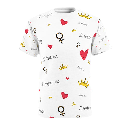 Empowering Sublimation T-Shirt | "I Love Me" Crown & Heart Design Tee | Self-Love & Confidence