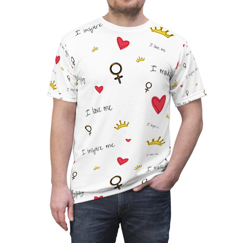 Empowering Sublimation T-Shirt | "I Love Me" Crown & Heart Design Tee | Self-Love & Confidence