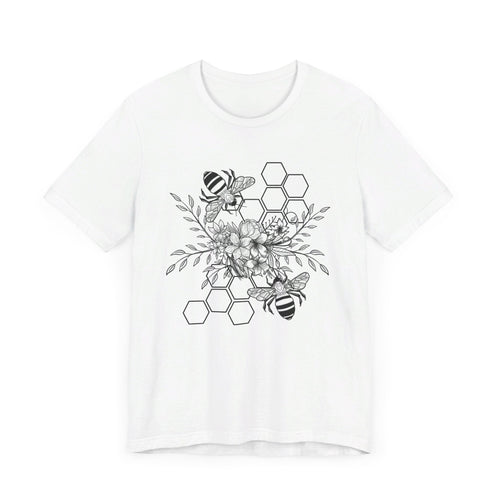 Bee and Honeycomb Botanical Illustration T-Shirt | Pollinator Design Tee for the Naturalist