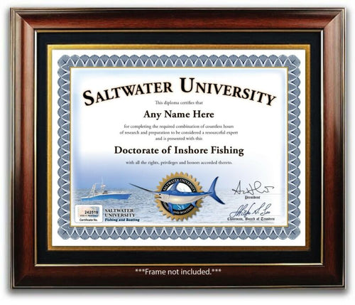 Saltwater INSHORE Fishing PERSONALIZED CERTIFICATE Diploma - Boat Gear - GIFT