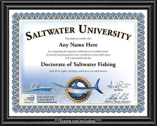 Saltwater Fishing PERSONALIZED CERTIFICATE Diploma - Fisherman Boat Gear - GIFT