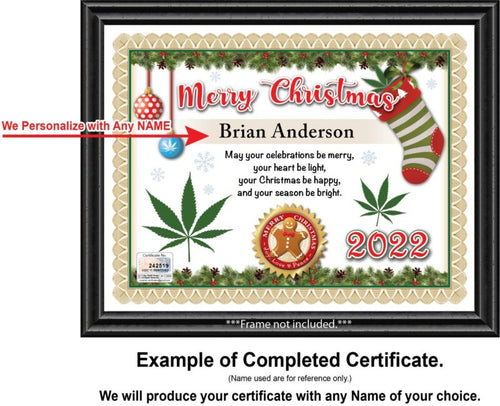 PERSONALIZED CHRISTMAS CERTIFICATE - 420 Marijuana Cannabis Smoker Stocking GIFT