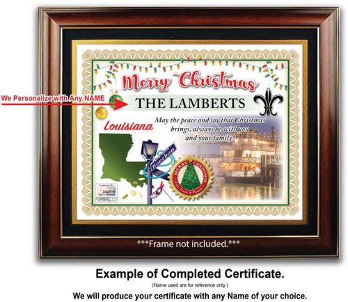 PERSONALIZED CHRISTMAS CERTIFICATE - Louisiana Orleans Fleur de Lis - GREAT GIFT