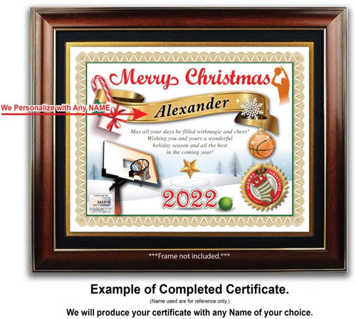 PERSONALIZED CHRISTMAS CERTIFICATE - Basketball Player Hoop Ornament GREAT GIFT