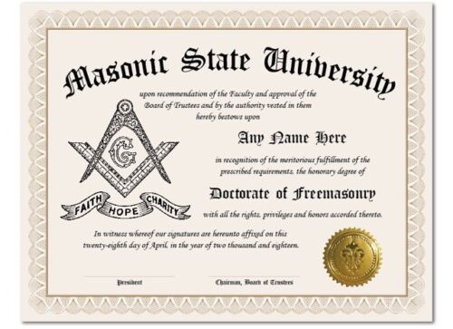 Masonic Free Freemason Personalized Diploma Certificate AWARD CLUB APPRECIATION