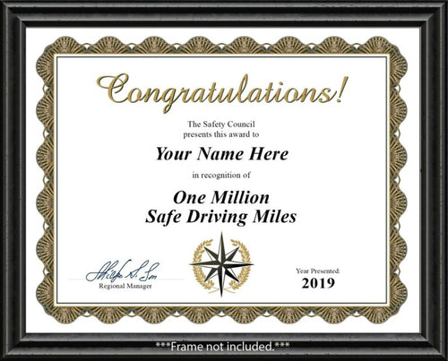 Safe Driving Million Miles Certificate - Truck Tractor Trailer Driver DAD GIFT