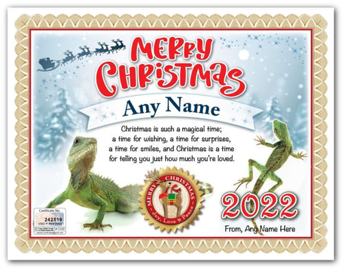 PERSONALIZED CHRISTMAS CERTIFICATE - Lizard Gecko Reptile Dragon Terrarium GIFT