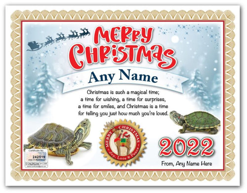 PERSONALIZED CHRISTMAS CERTIFICATE - Turtle Red-eared Slider Pet Aquarium - GIFT