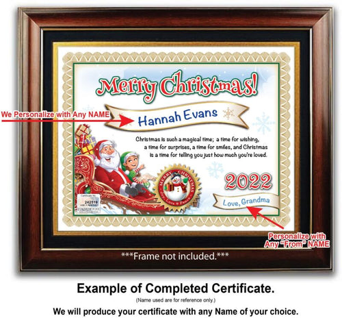 PERSONALIZED CHRISTMAS CERTIFICATE Kids Boy Girl Santa Sleigh Toy Elf GREAT GIFT