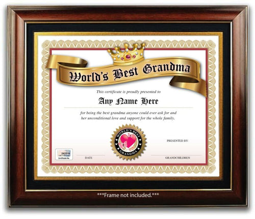 Personalized Worlds Best Grandma AWARD CERTIFICATE DIPLOMA - MOTHERS Day GIFT