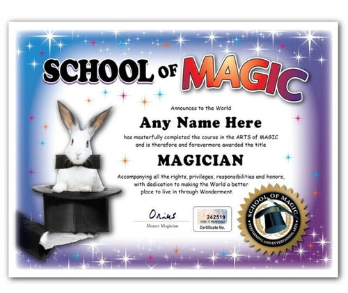 MAGIC School Personalized Certificate - Magician Kit Set Tricks XMAS CHILD GIFT