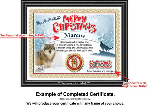 PERSONALIZED CHRISTMAS CERTIFICATE - Wolf Wolves Lover Outdoors - GREAT GIFT