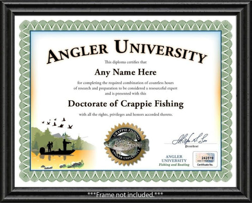 CRAPPIE Fishing PERSONALIZED CERTIFICATE Diploma - Tackle Fisherman Angler GIFT