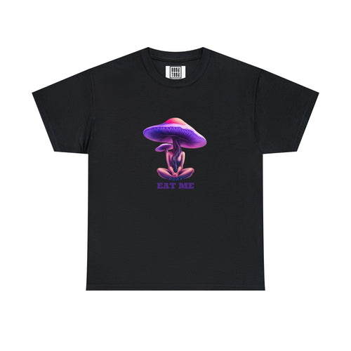 Psychedelic 'Eat Me' Mushroom Retro T-shirt | Surreal Mycology Art Tee