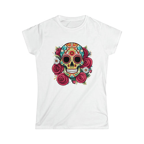 Elegant Sugar Skull with Floral Halo T-Shirt