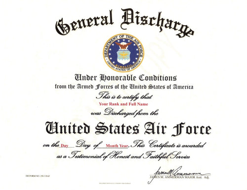 United States Air Force General under Honorable conditions Discharge Certificate