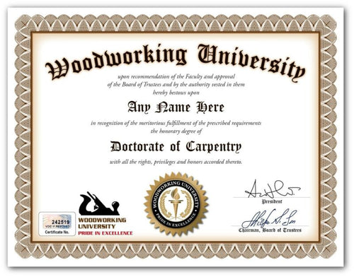 Carpentry Woodworking PERSONALIZED CERTIFICATE Diploma Wood Carpenter Tools GIFT