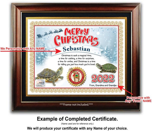 PERSONALIZED CHRISTMAS CERTIFICATE - Turtle Red-eared Slider Pet Aquarium - GIFT