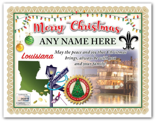 PERSONALIZED CHRISTMAS CERTIFICATE - Louisiana Orleans Fleur de Lis - GREAT GIFT