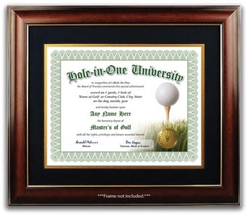 Hole In One University Personalized Golf Ball Certificate w/Gold Seal Novelty