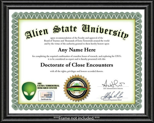 Green Alien Personalized Certificate - Hunter Storm Area Groom Dry Lake AFB ET