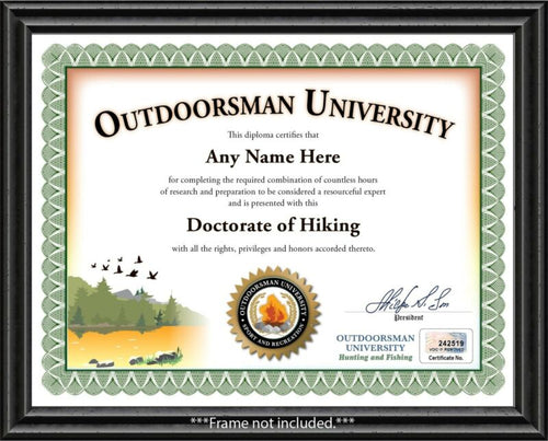 HIKING Outdoorsman PERSONALIZED CERTIFICATE Diploma Hiker Backpacking Gear GIFT