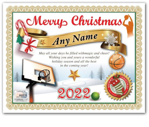 PERSONALIZED CHRISTMAS CERTIFICATE - Basketball Player Hoop Ornament GREAT GIFT