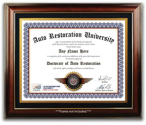 Auto Restoration PERSONALIZED CERTIFICATE Diploma Classic Car Garage Tools GIFT