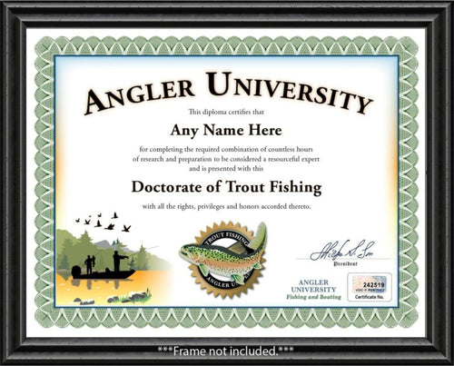 TROUT Fishing PERSONALIZED CERTIFICATE Diploma - Boating Fisherman Angler GIFT