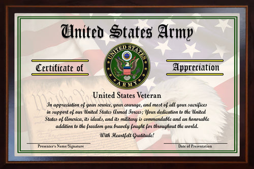 US. ARMY CERTIFICATE OF APPRECIATION