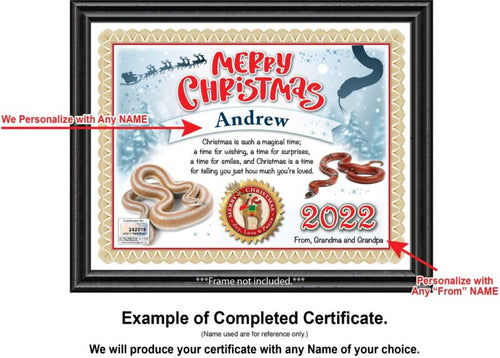 PERSONALIZED CHRISTMAS CERTIFICATE - Snake Reptile Lover Terrarium - GREAT GIFT