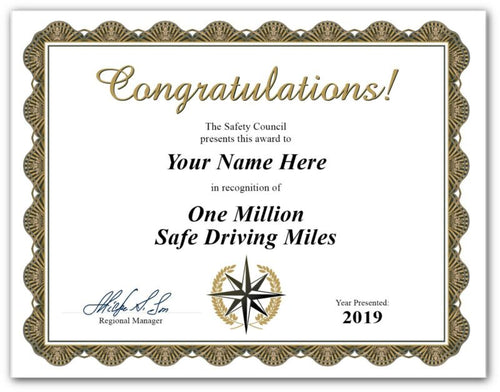 Safe Driving Million Miles Certificate - Truck Tractor Trailer Driver DAD GIFT