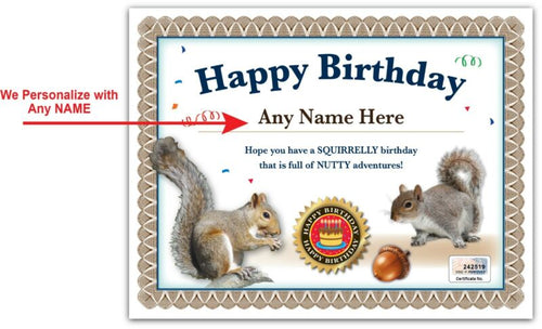 SQUIRREL WATCHER LOVER - PERSONALIZED HAPPY BIRTHDAY Certificate Funny - GIFT