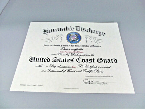 United States Coast Guard Honorable Discharge Replacement Certificate