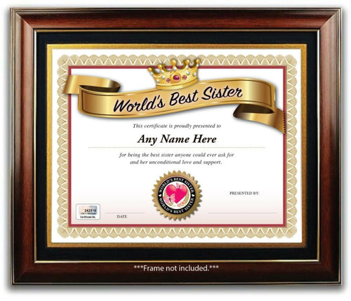 Personalized Best SISTER World AWARD CERTIFICATE DIPLOMA Anniversary Card GIFT