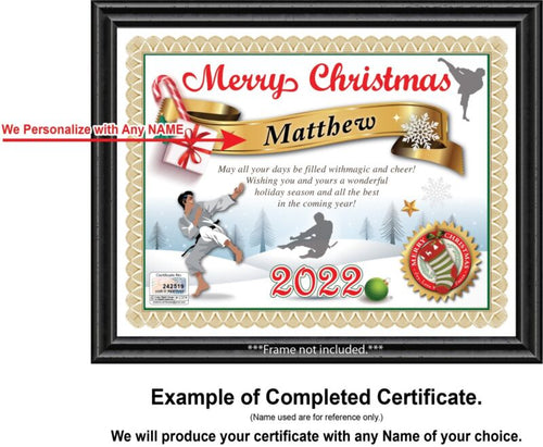 PERSONALIZED CHRISTMAS CERTIFICATE - Karate Martial Arts Judo Jujutsu GREAT GIFT