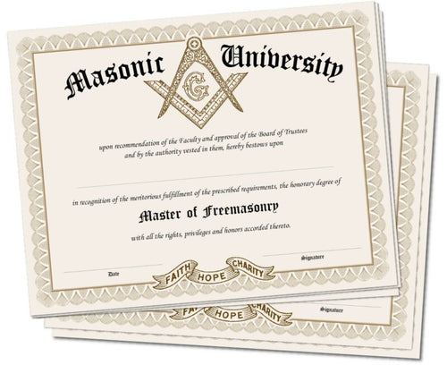 Lot of 5 - Blank Masonic University Freemason Diploma Certificate Freemasonry