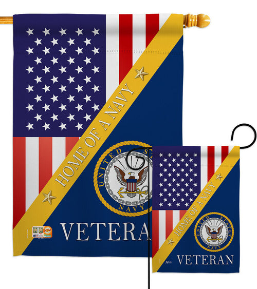 Home Of Navy Garden Flag USN Armed Forces Military Veteran Gift Yard Banner