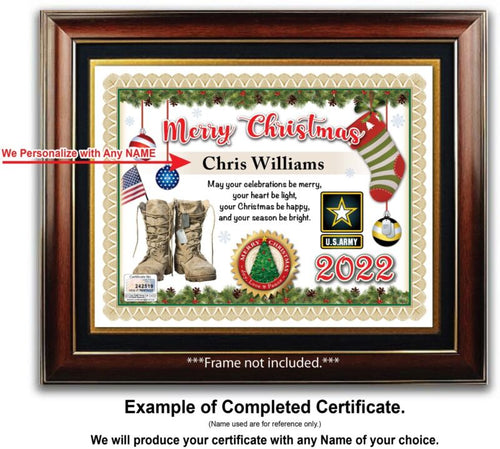 PERSONALIZED CHRISTMAS CERTIFICATE - US Army Boots Veteran Patriot - GREAT GIFT